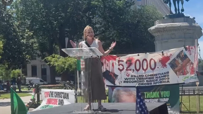 Dede Laugesen, President, Save the Persecuted Christians speaking at the rally on Saturday in Washington DC.